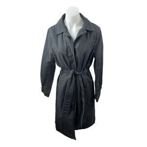 John Lewis Women's Black Long Sleeve Collared Belted Midi Trench Coat Jacket 10